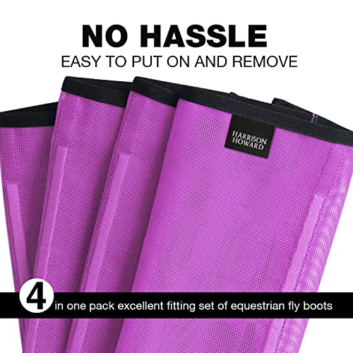 Harrison Howard Loose Fitting Fly Boots UV-Protective Extra Tough Mesh Ventilated Four Fasteners Stay-on Design Protect Horse Legs & Stomp-Reducing Set of 4 Purple Large - color: Purple, size: Large