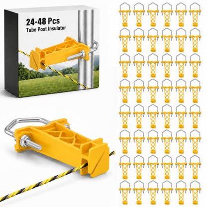 Tondiamo 24 Pcs Tube Post Insulator, Electric Fence T Post Insulators for Electric Fence Wire for Chain Link Square or Round Tubing (Yellow) | Extender Insulators for Square Round Pipe Tubing Wire Vinyl Picket Fence - style: Yellow