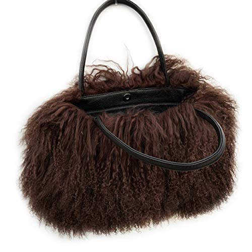 Women Luxury Real Curly Mongolian Lamb Fur Purse - color: Brown