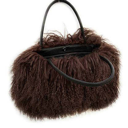 Women Luxury Real Curly Mongolian Lamb Fur Purse - color: Brown