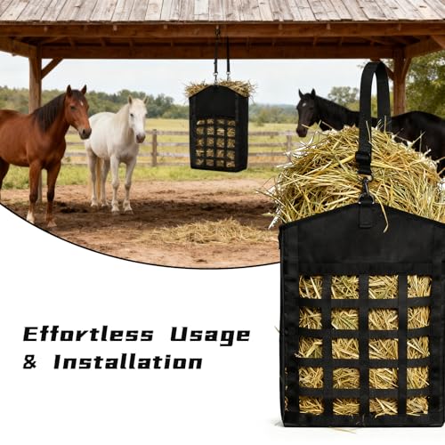 2 Pack Hay Bags for Horses,Goats,Sheep, Horse Hay Nets with Adjustable Straps, Large Top Opening Hook-and-Loop Seals, Durable Hay Feeder for Equine & Livestock