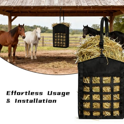 2 Pack Hay Bags for Horses,Goats,Sheep, Horse Hay Nets with Adjustable Straps, Large Top Opening Hook-and-Loop Seals, Durable Hay Feeder for Equine & Livestock