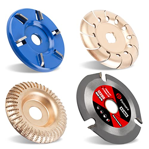 Pomsare Tungsten Carbide Angle Grinder Wood Carving Disc Grinding Wheel, Wood Sanding Cutting Wheel Shaping Discs, Wood Shaper for Angle Grinder 4 1/2 inch with 5/8 & 7/8 Arbor