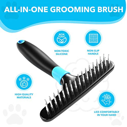 DOGI Deshedding Brush - Undercoat Rake for Dogs, Cats, Matted, Short, Long Hair Coats - Double Row Stainless Steel Pins - Reduce Shedding by 90% (Blue) - color: Blue