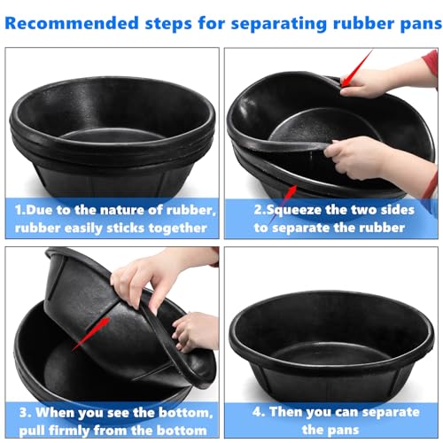 Cididu 3 Pack Rubber Feed Pan, 8 Quart Large Horse Feed Bucket, Heavy Duty Rubber Water Bowl for Livestock, Stackable Chicken Dust Bath Tub for Pig Goat Dog Cat Farm Animal Feeding, 14.5'' x 4.5''