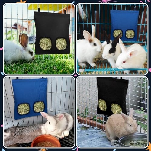 UPINS 2 Pack Guinea Pig Hay Feeder Bag,Bunny Rabbit Cage Bag Hanging Holder - color: Black Dark Blue, size: 28 x 25 cm