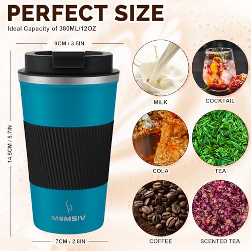 MMOMSIV 12oz Travel Coffee Mug, Insulated Coffee Cup with Leak-proof Lid - color: B-Dark Blue-12oz