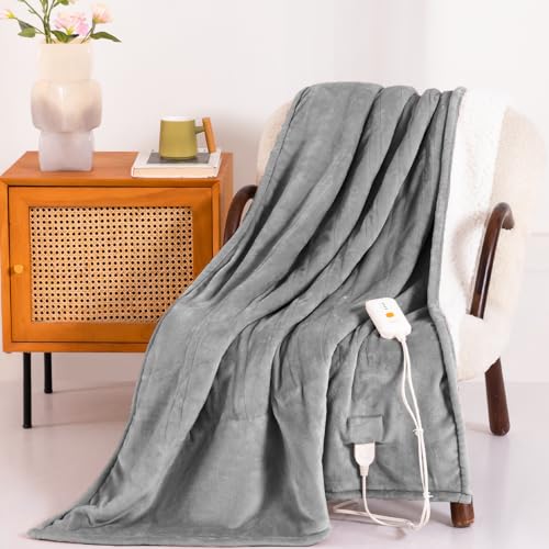 Templewet Heated Blanket Throw 50" x 60",Soft Electric Blanket,Gray | Timer Settings,Auto Off,Soft Sherpa Heated Throw Blanket,Machine Washable,Fast Heating for Sofa Bed Office Use,Gifts for Mom - color: Dark Gray