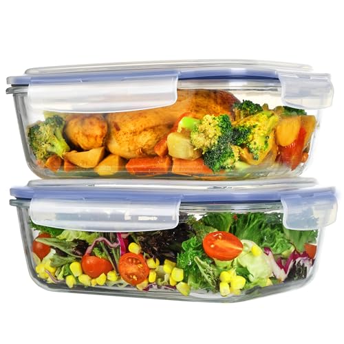 Vtopmart 2Pack 2260ml/76.4oz Extra Large Glass Storage Containers, Blue - color: Blue, size: 76.4oz