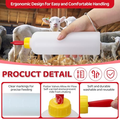 500ml Goat & Lamb Feeding Bottles, 6 Pack Lamb Feeding Bottle with Goat Nipples Kit for Feeding Baby Goat,Piglet,Puppy, Small Farm Animal Milk Feeder Bottles Set