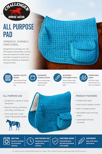 Horse English Quilted Faux Fur All-Purpose Saddle Pad Turquoise 72152TR