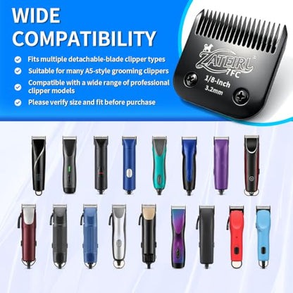 Size 7FC Detachable Pet Grooming Clipper Blade with Steel Cutter, 1/8 Inch (3.2 mm) Cut Length, Black, Compatible with Andis, Oster A5, Wahl KM10, 3 Pack - color: Black, size: 7FC 3.2mm - 3 Pack