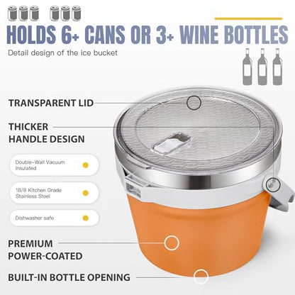 COKTIK 7L Vacuum Insulated Ice Bucket with Lid and Scoop& Tongs，Large capacity Stainless Steel Beverage Bucket for Cocktail, Champagne, Wine, Beer，Large Parties（Orange Suit） - color: Orange Suit