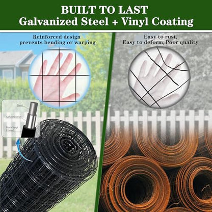 Black PVC Coated Welded Wire Fencing 48” x 100’ Roll 2”x3” 16G Garden Fence | TUOKS Chicken Wire Fencing Roll Vinyl Coating Metal Wire Mesh for Yard Vegetable Plant Protection Poultry Netting - size: 2''x3'' 16GA 48''x100'