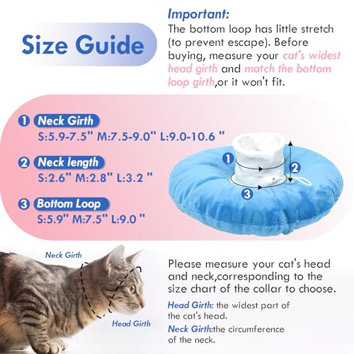 Lightweight Soft Cat Cone After Surgery, Adjustable Donut Collar with Drawstring Buckle, Scratch Resistant, Machine Washable, Suitable for Head/Foot Wounds Recovery, Blue Large - color: Blue, size: Large (Neck:9")