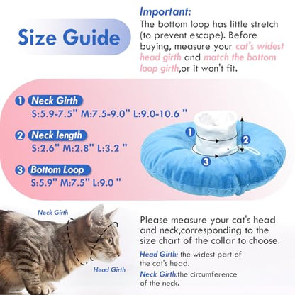 Lightweight Soft Cat Cone After Surgery, Adjustable Donut Collar with Drawstring Buckle, Scratch Resistant, Machine Washable, Suitable for Head/Foot Wounds Recovery, Blue Large - color: Blue, size: Large (Neck:9")