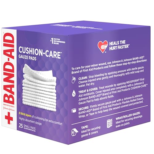 BAND-AID Brand Cushion-Care Gauze Pads, Small Size, 2 in x 2 in, 25 x 3 Ct - size: 2x2 Inch 25ct (Pack of 3)