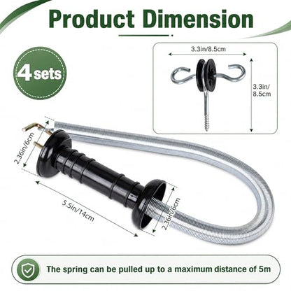 4 Set Electric Fence Spring Gate Handles Kit with Spring, 16.5 Feet Tension Spring, Handle Set with Anchors, Electric Fence Connectors
