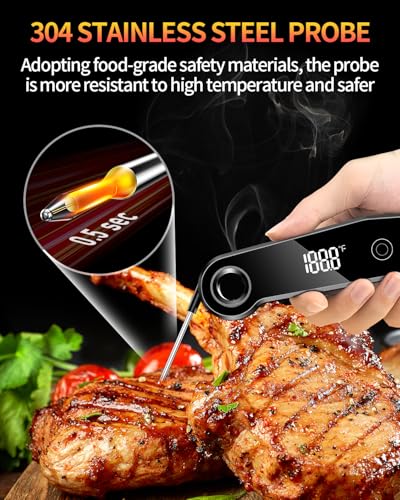 2026 Upgrade Meat Thermometer Digital for Cooking, 0.5s Instant Read Food Thermometer, ±0.5 ℉ Accuracy Kitchen Thermometer, Large LED Display, IP67 Waterproof for Grill, BBQ, Oven, Brewing, Baking - color: Black