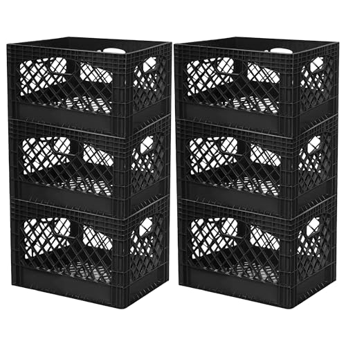 Juggernaut 6 Pack 24 Quart Storage Crate, Milk Crate Plastic Basket - color: Black, size: 24 Quart, 6-Pack