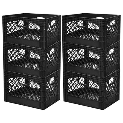 Juggernaut 6 Pack 24 Quart Storage Crate, Milk Crate Plastic Basket - color: Black, size: 24 Quart, 6-Pack