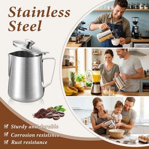 2 Pcs 67 Oz/ 2 L Stainless Steel Pitcher with Lid Milk Frothing Jug