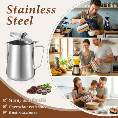 2 Pcs 67 Oz/ 2 L Stainless Steel Pitcher with Lid Milk Frothing Jug