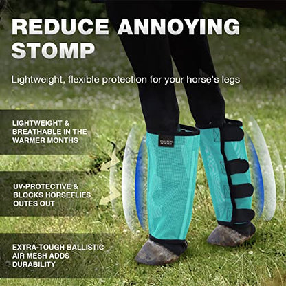 Harrison Howard Loose Fitting Fly Boots UV-Protective Extra Tough Mesh Ventilated Four Fasteners Stay-on Design Protect Horse Legs & Stomp-Reducing Set of 4 Mint Mini - color: Mint, size: Mini