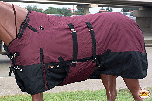 Horse Turnout Blanket Hilason 600D Waterproof Winter Blanket with Belly Wrap 250g Fill Rip-Stop Shell Fleece Wither Lining Wine Black - size: 78 In
