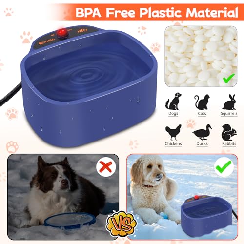 Heated Dog Bowl, 96oz/2.8L Outdoor Heated Water Bowl for Dogs, Cats, Chickens and Squirrels, Heated Pet Bowl with Chew Resistant Power Cord and ON/Off Switch, 35W