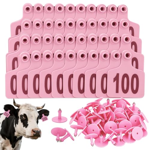 Cattle Ear Tags 101-200 Numbered Large Plastic Livestock Ear Tag,Pink - color: Pink, size: 101-200