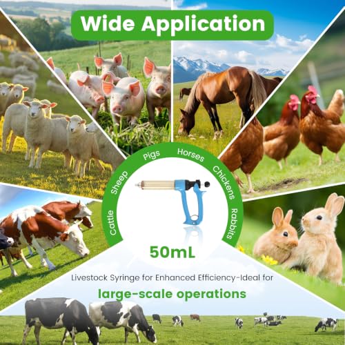 2 Pack 50ML Semi-Automatic Livestock Syringe, Continuous-Injection Syringe