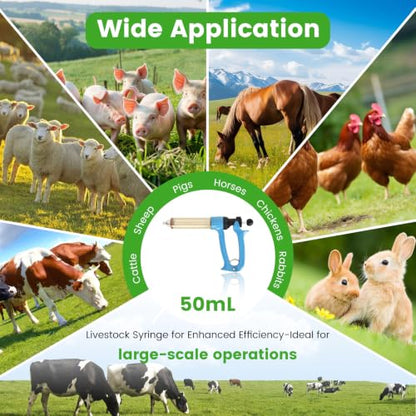 2 Pack 50ML Semi-Automatic Livestock Syringe, Continuous-Injection Syringe
