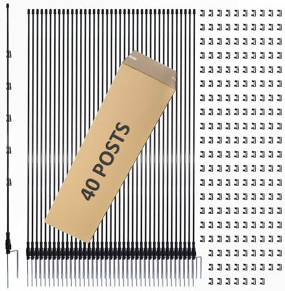 76 Inches High Fiberglass Step-in Electric Fence Portable Posts with Double Spikes - 40 Posts Come with 200 Clips - size: 76 in x 40 x 2 stake