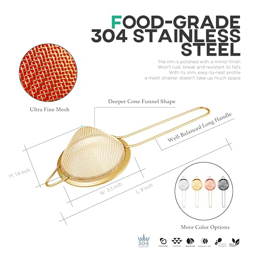 Homestia 2 Pcs Stainless Steel Fine Mesh Strainer, Tea Strainers, Gold - color: Gold, size: 2PCS