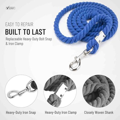 Premium Cotton Lead Rope for Horses & Livestock, Blue - color: Blue