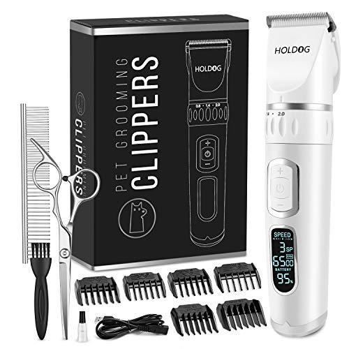Dog Clippers Professional Heavy Duty Dog Grooming Clipper 3-Speed Low Noise High Power Rechargeable Cordless Pet Grooming Tools for Small & Large Dogs Cats Pets with Thick & Heavy Coats - color: White