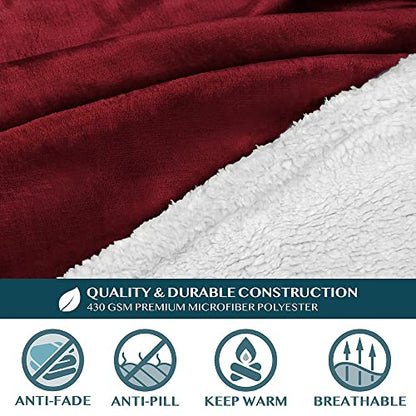 PAVILIA Sherpa Wearable Blanket with Sleeves and Pocket, Plush Thick Cozy Body Blanket Wrap for Adult Women Men, Christmas Gift for Wife Mom, Burgundy Red - color: Wine
