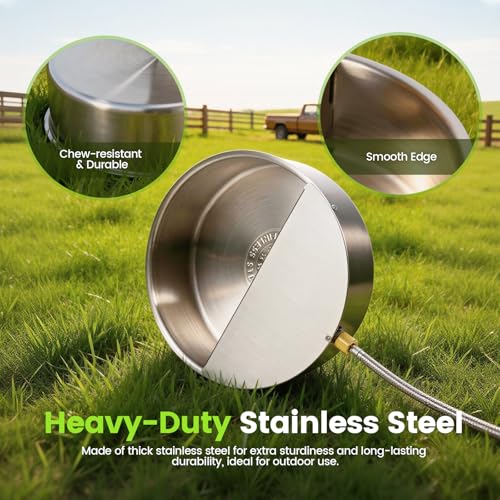 Automatic Dog Water Bowl Dispenser Large Breed Outdoor Pet Water Fountain with Float Valve 6.5L Heavy-Duty Stainless Steel Auto Waterer for Large Dogs Cats Puppy Chicken (1 Drinking Port) - size: 1 drinking port