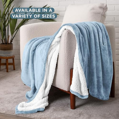 Bare Home Sherpa Fleece Blanket (Twin/Twin XL, Light Blue) | Reversible Blanket for Bed, Sofa, and Couch, Warm & Lightweight, Fluffy & Soft - color: 15 - Light Blue, size: Twin/Twin XL