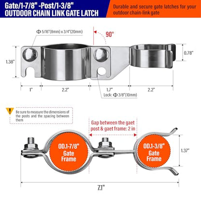 Heavy Duty Stainless Steel 1-7/8" x 1-3/8" Chain Link Fence Gate Fork Latch with Hole for Padlock（Fit 1 7/8" Gate Frame） 1Pack - size: 1-7/8''x1-3/8''-1P