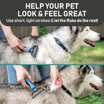 Maxpower Planet Pet Grooming Brush and 2X Grooming Gloves Combo - Double Sided Dematting, Deshedding Undercoat Rake for Dogs and Cats - Reduce Shedding Easily - Blue - color: A1 - Rake & Glove (Best Value), size: Large