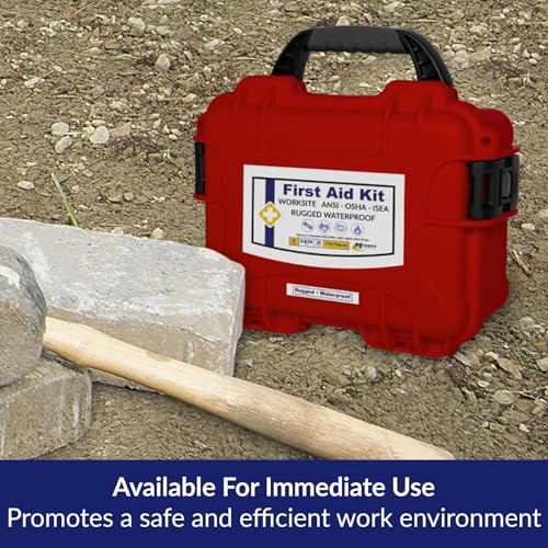 MFASCO Worksite First Aid Kit OSHA ANSI Class A Rugged Waterproof Case - color: Red