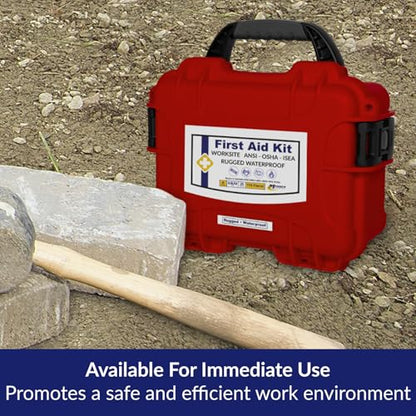 MFASCO Worksite First Aid Kit OSHA ANSI Class A Rugged Waterproof Case - color: Red