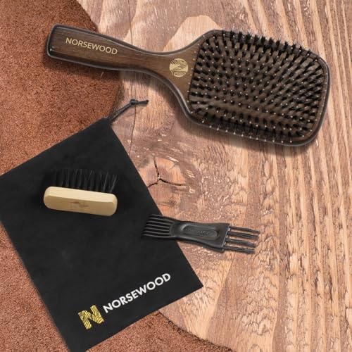 Norsewood Boar Bristle Hair Brush Set, Soft Bristle Detangler for Long, Short, Thin, Curly, Straight, or Wavy, Hairbrush for Enhancing Shine, Great for Men, Women, and Kids (Pack of 2) - size: Detangler Brush (Pack of 2)