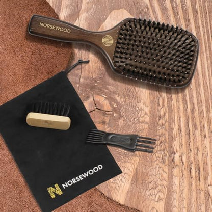 Norsewood Boar Bristle Hair Brush Set, Soft Bristle Detangler for Long, Short, Thin, Curly, Straight, or Wavy, Hairbrush for Enhancing Shine, Great for Men, Women, and Kids (Pack of 2) - size: Detangler Brush (Pack of 2)
