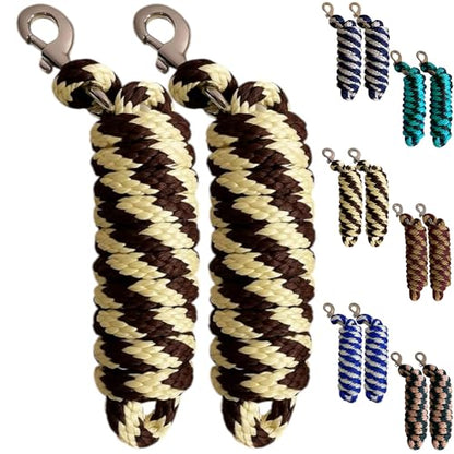 Majestic Ally Polypropylene Lead Rope with Removable Nickel Bolt Snap, 5/8 x 10 ft, for Horses and Livestock, 2 Pack (Brown- Cream) - color: Brown- Cream