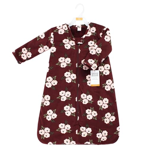 Hudson Baby Unisex Baby Long Sleeve Plush Faux Fur Sleeping Bag, Wearable Blanket - color: Burgundy Floral, size: 6-12 Months