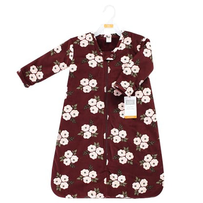 Hudson Baby Unisex Baby Long Sleeve Plush Faux Fur Sleeping Bag, Wearable Blanket - color: Burgundy Floral, size: 6-12 Months