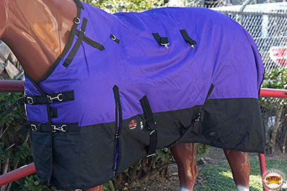 Pony Horse Turnout Blanket HILASON 600D Waterproof Winter Ripstop 400g Fill Belly Wrap Shoulder Gusset Tail Flap - color: Purple, size: 50 In